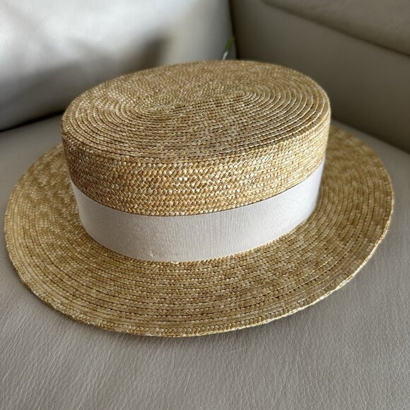 NEW GUCCI RAFFIA Wide-Brimmed Hat Straw White How GG Sz M Logo 100% Authentic - Picture 7 of 9